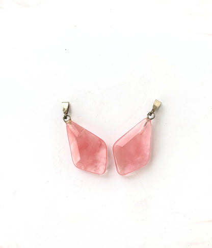 Blush Pink Kite Shaped Faceted Semi-Precious Stone Pendant