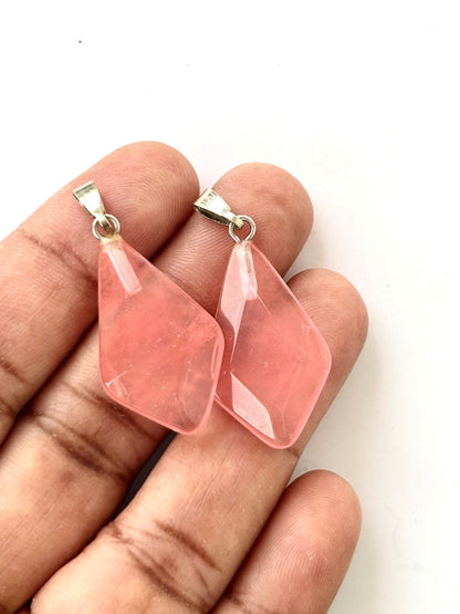 Blush Pink Kite Shaped Faceted Semi-Precious Stone Pendant