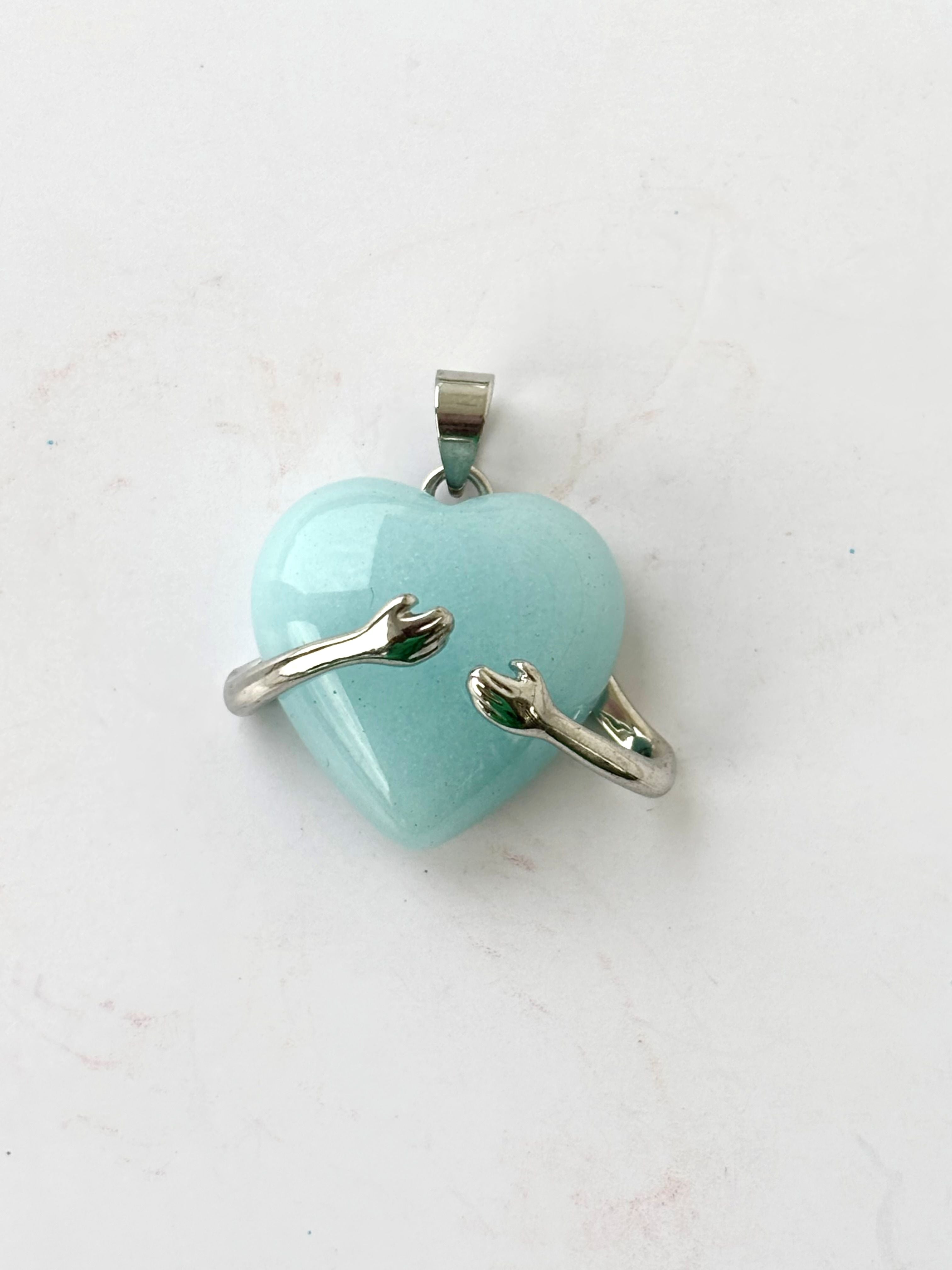 Light Blue Hugging Heart Semi-Precious Stone Pendant