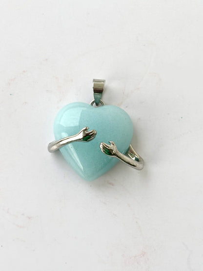 Light Blue Hugging Heart Semi-Precious Stone Pendant