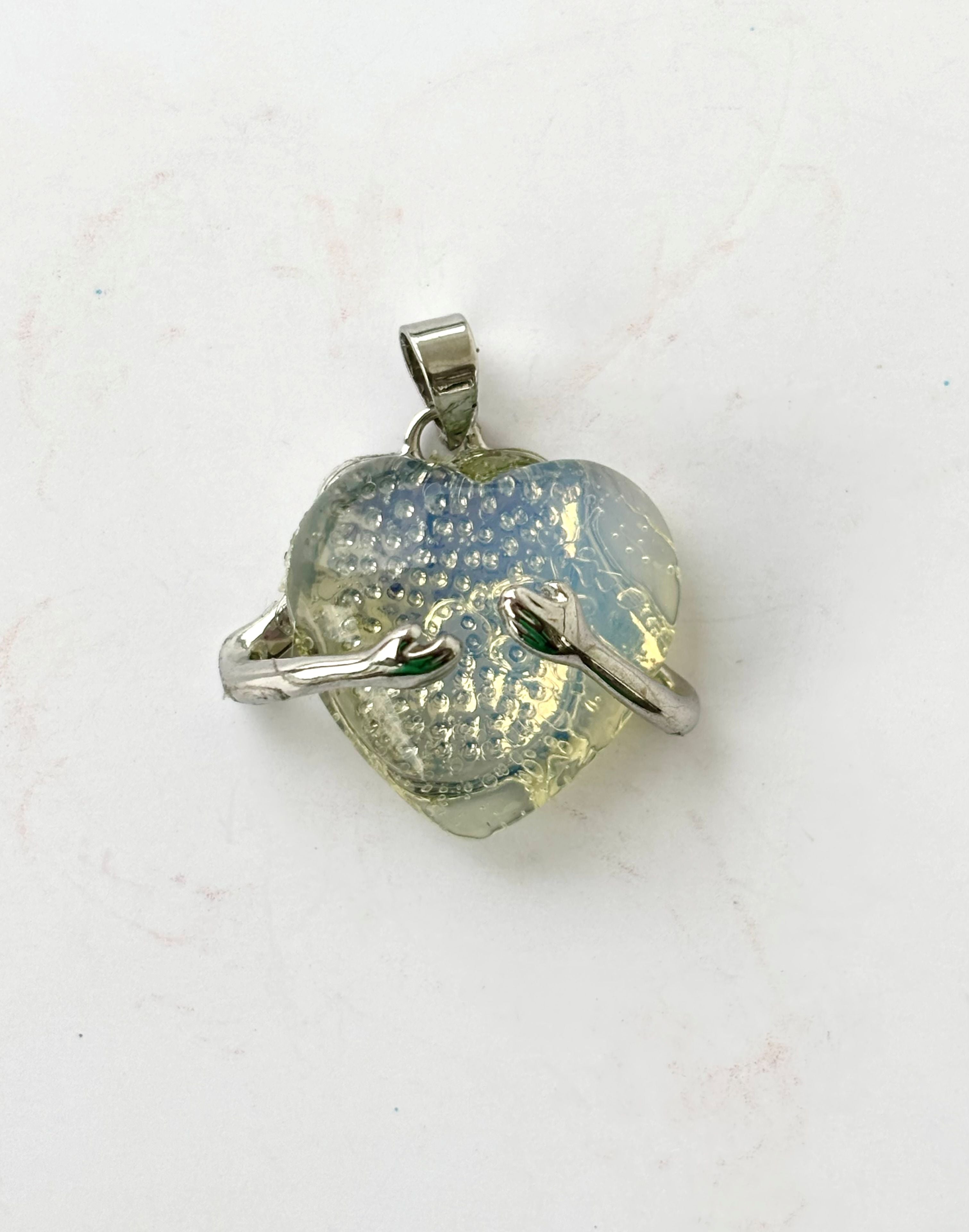 Clear Hugging Heart Semi-Precious Stone Pendant