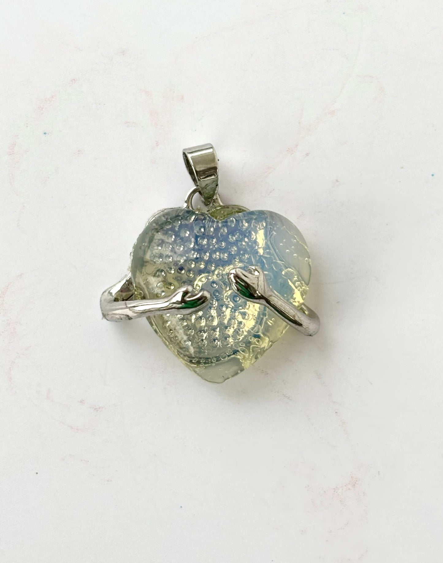 Clear Hugging Heart Semi-Precious Stone Pendant