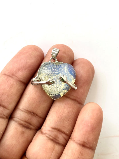 Clear Hugging Heart Semi-Precious Stone Pendant