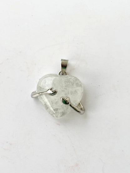 White Crystal Hugging Heart Semi-Precious Stone Pendant