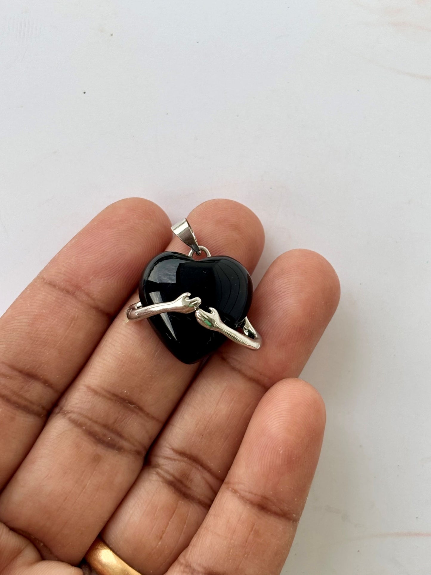 Black Hugging Heart Semi-Precious Stone Pendant