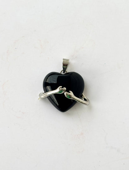 Black Hugging Heart Semi-Precious Stone Pendant