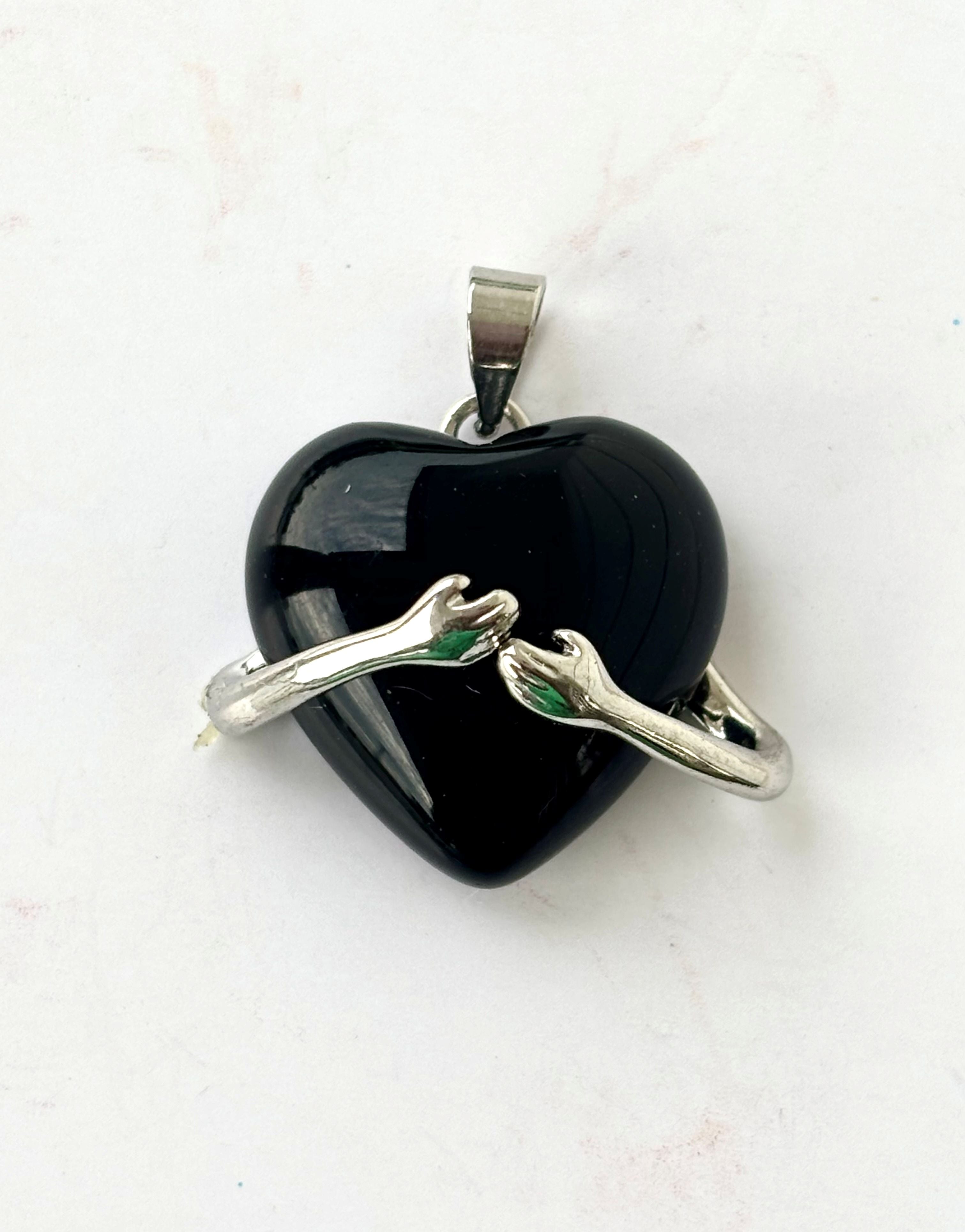 Black Hugging Heart Semi-Precious Stone Pendant