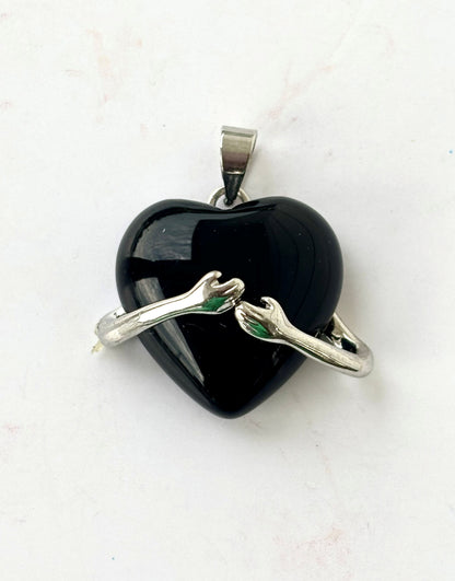 Black Hugging Heart Semi-Precious Stone Pendant