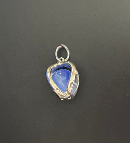 Tiny Blue Chalcedony - Silver Wrapped Teardrop Pendant