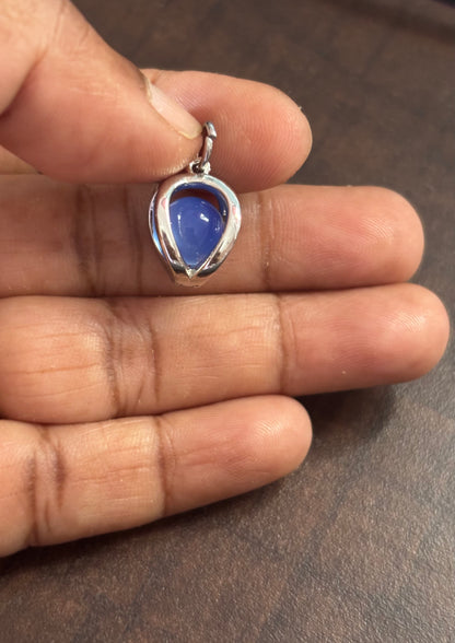 Tiny Blue Chalcedony - Silver Wrapped Teardrop Pendant