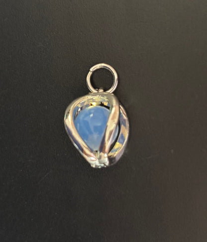 Tiny Light Blue Chalcedony - Silver Wrapped Teardrop Pendant