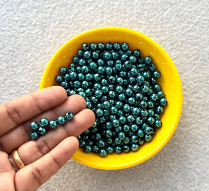 Metallic Peacock Blue Acrylic Round Beads 6MM