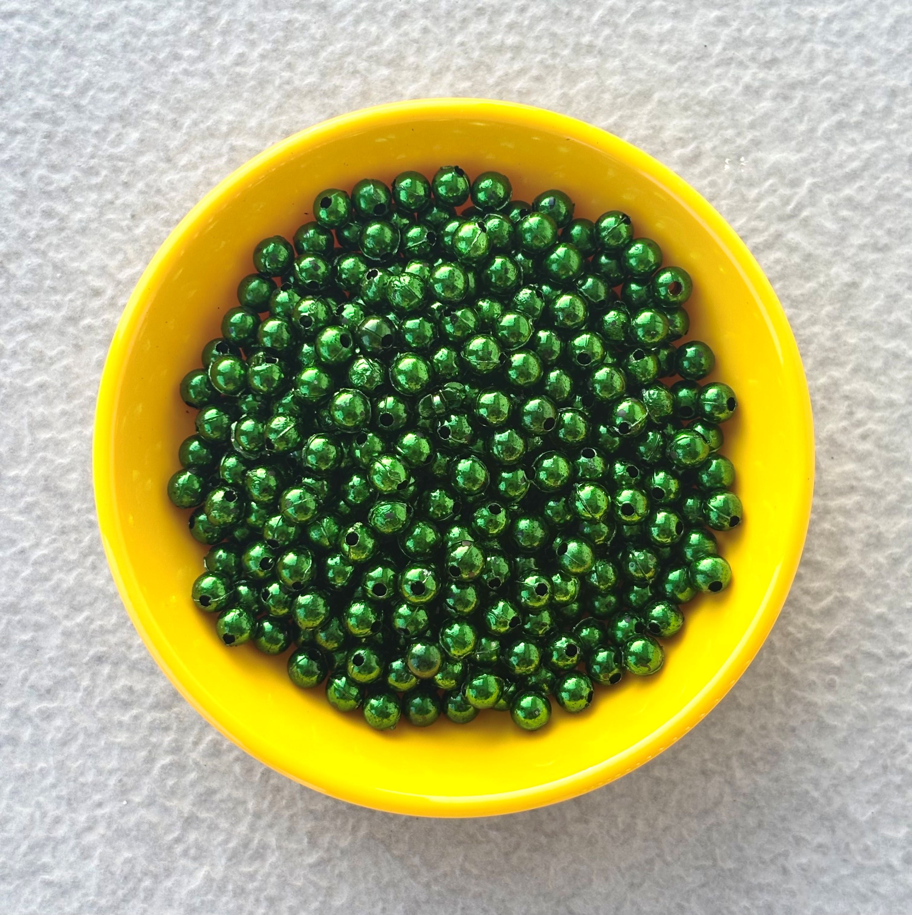 Metallic Green Acrylic Round Beads 6MM
