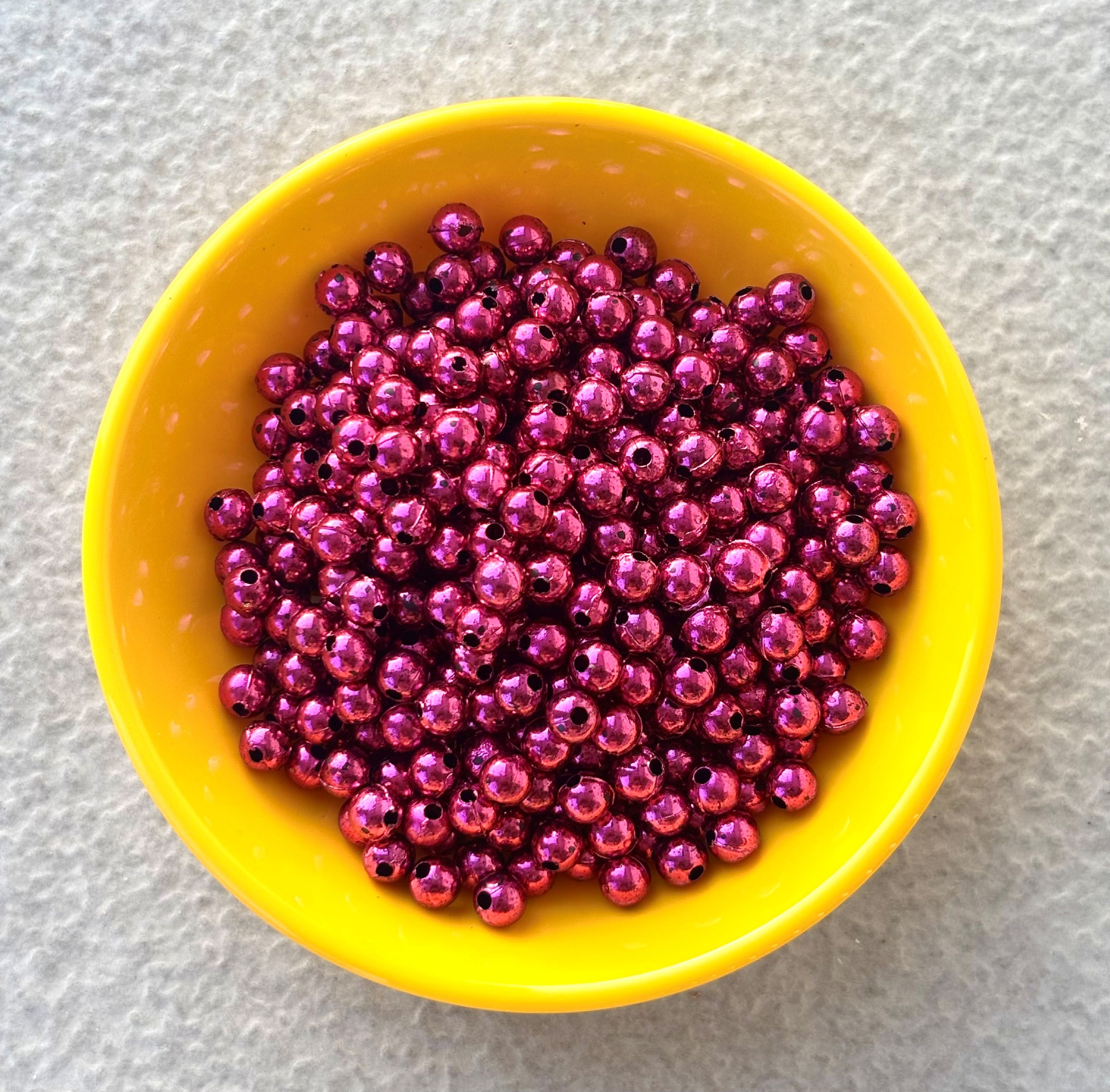 Metallic Rose Acrylic Round Beads 6MM