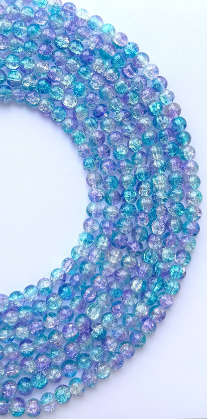 Blue and Purple Crackle Glass Beads 8MM