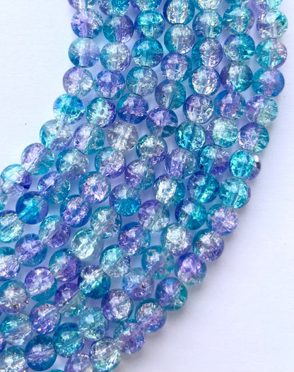 Blue and Purple Crackle Glass Beads 8MM