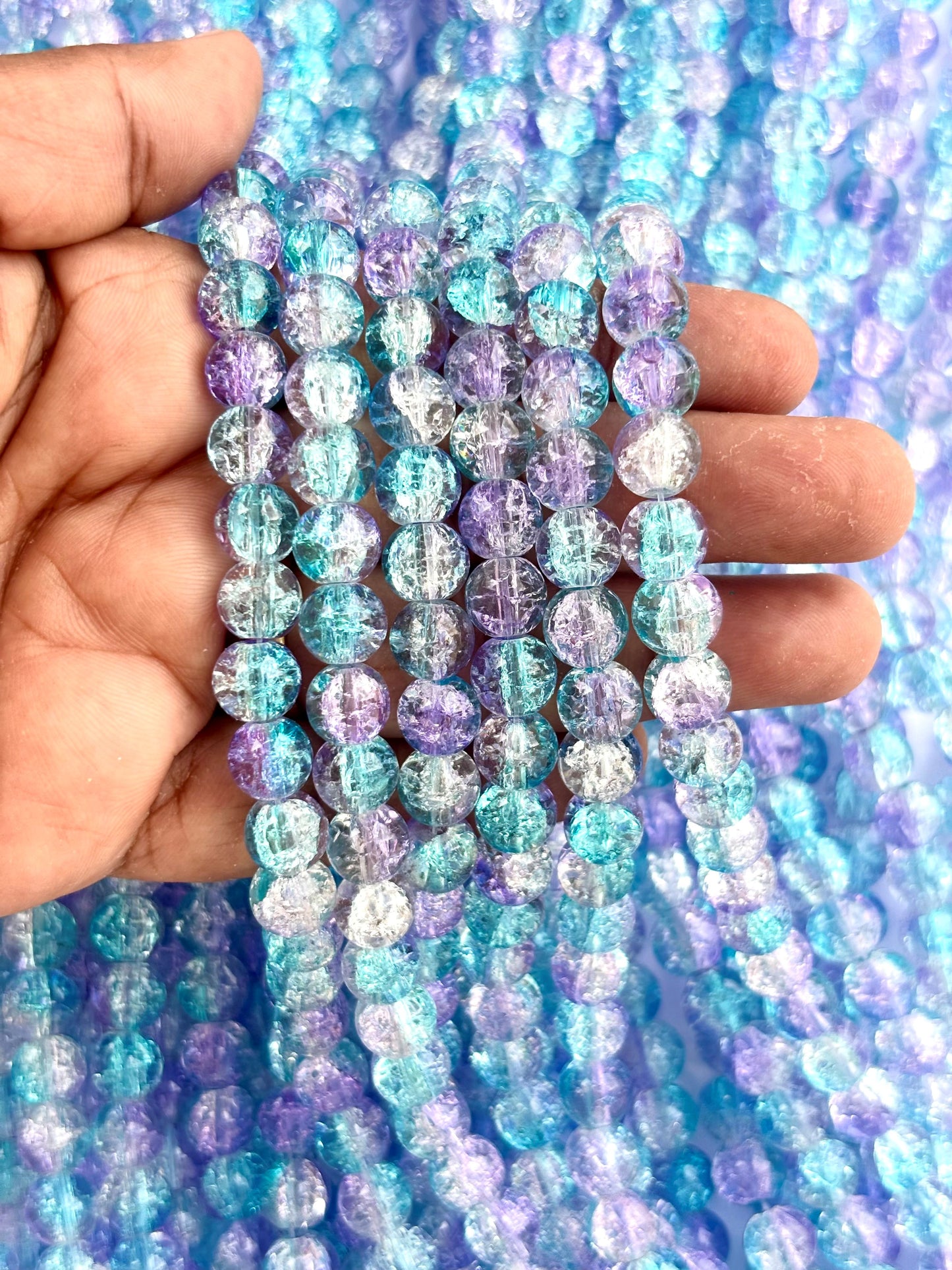 Blue and Purple Crackle Glass Beads 8MM