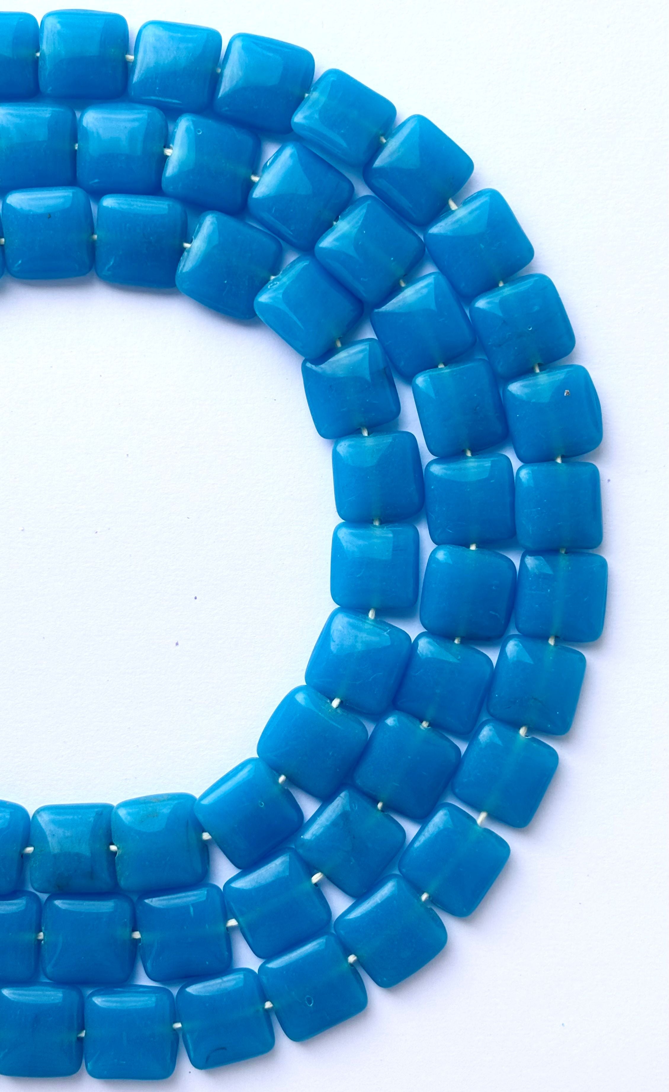 Smooth Flat Tile Aqua Blue Square Beads