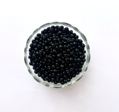 Opaque Black Flat Round Glass Beads