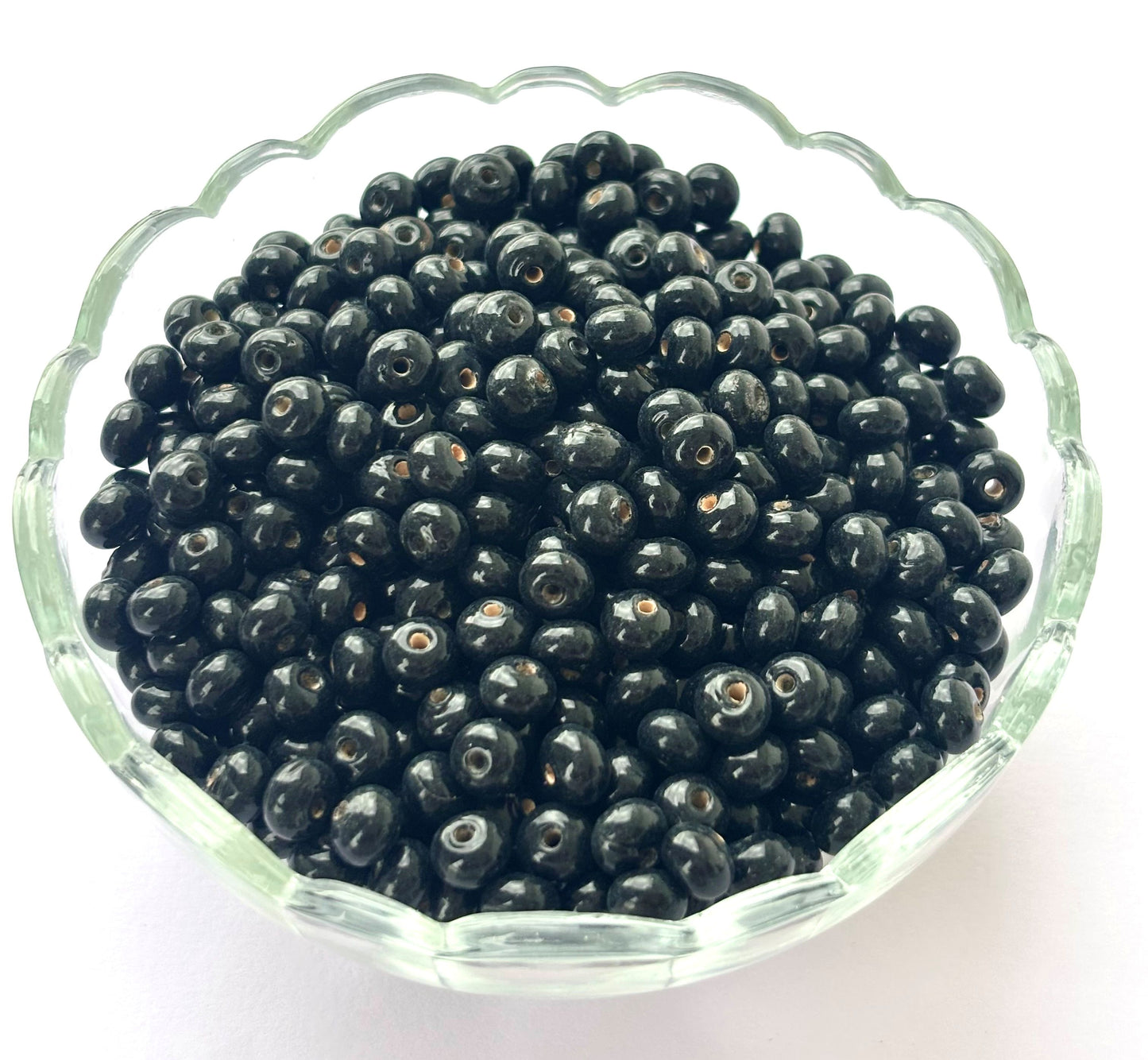 Opaque Black Flat Round Glass Beads