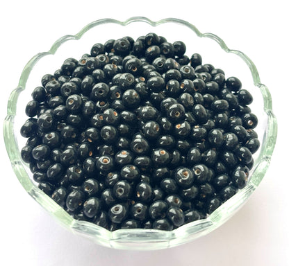 Opaque Black Flat Round Glass Beads