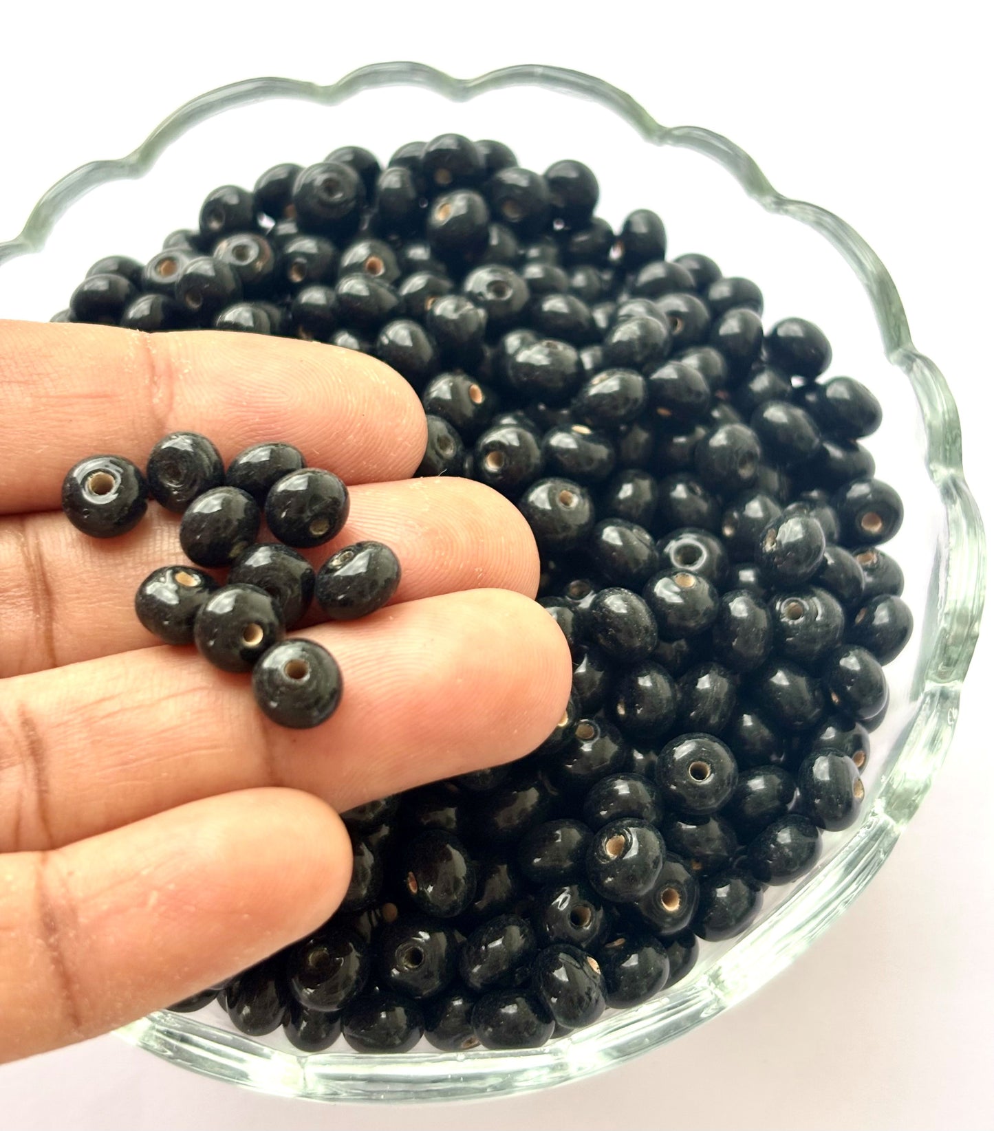 Opaque Black Flat Round Glass Beads