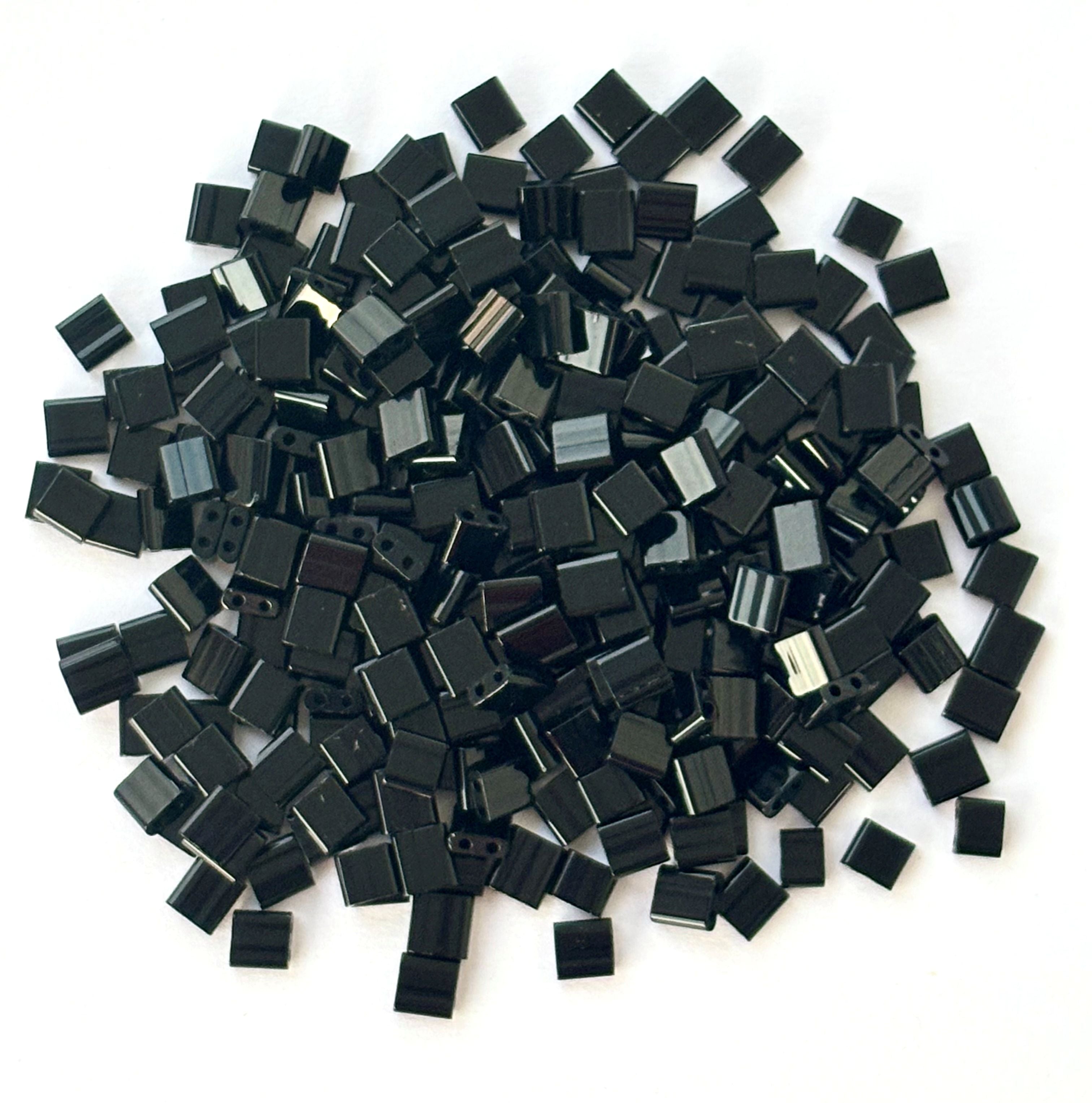 Black Tila Beads - Two-Hole Square Beads for Jewelry
