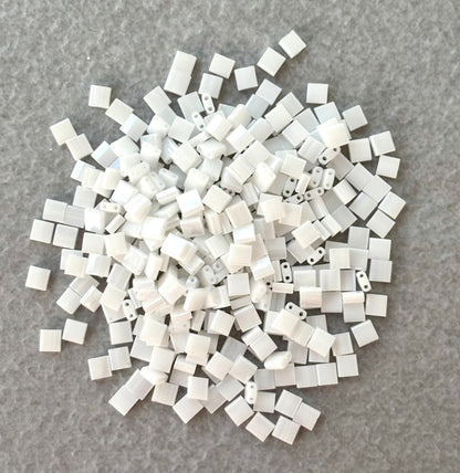 White Tila Beads - Two-Hole Square Beads for Jewelry