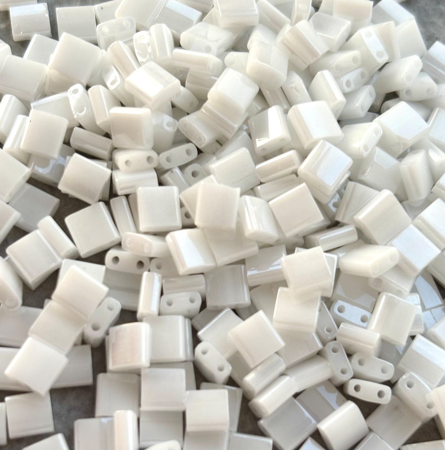 White Tila Beads - Two-Hole Square Beads for Jewelry