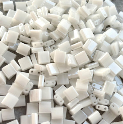 White Tila Beads - Two-Hole Square Beads for Jewelry