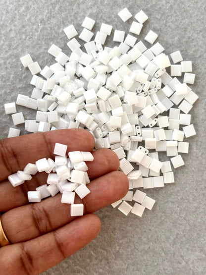White Tila Beads - Two-Hole Square Beads for Jewelry