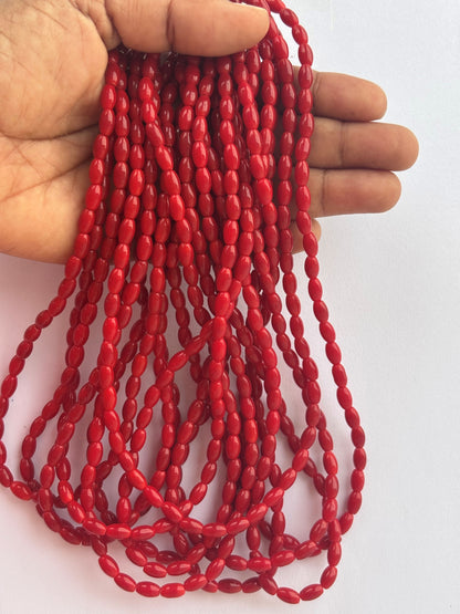 Smooth High Shine Monalisa Deep Red Oval Beads