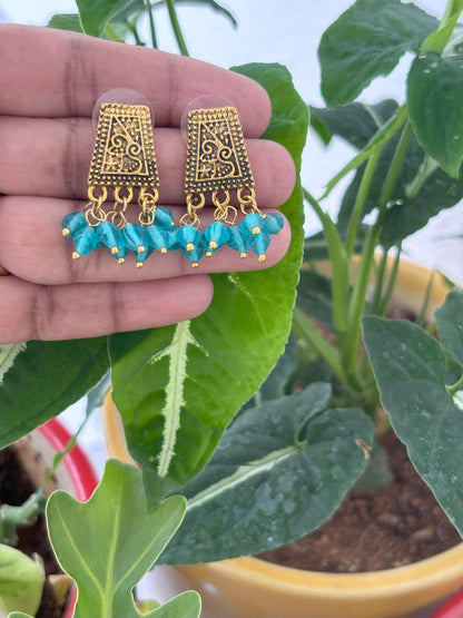 Handmade Oxidized Gold and Teal Bead Earrings