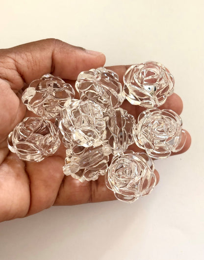Large Clear Rose Flower Acrylic Beads