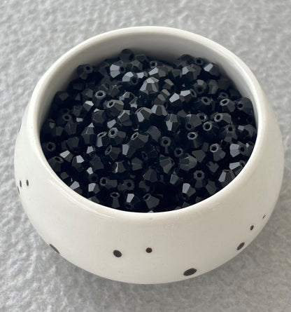 Glass Bicone Beads Pitch Black 4MM