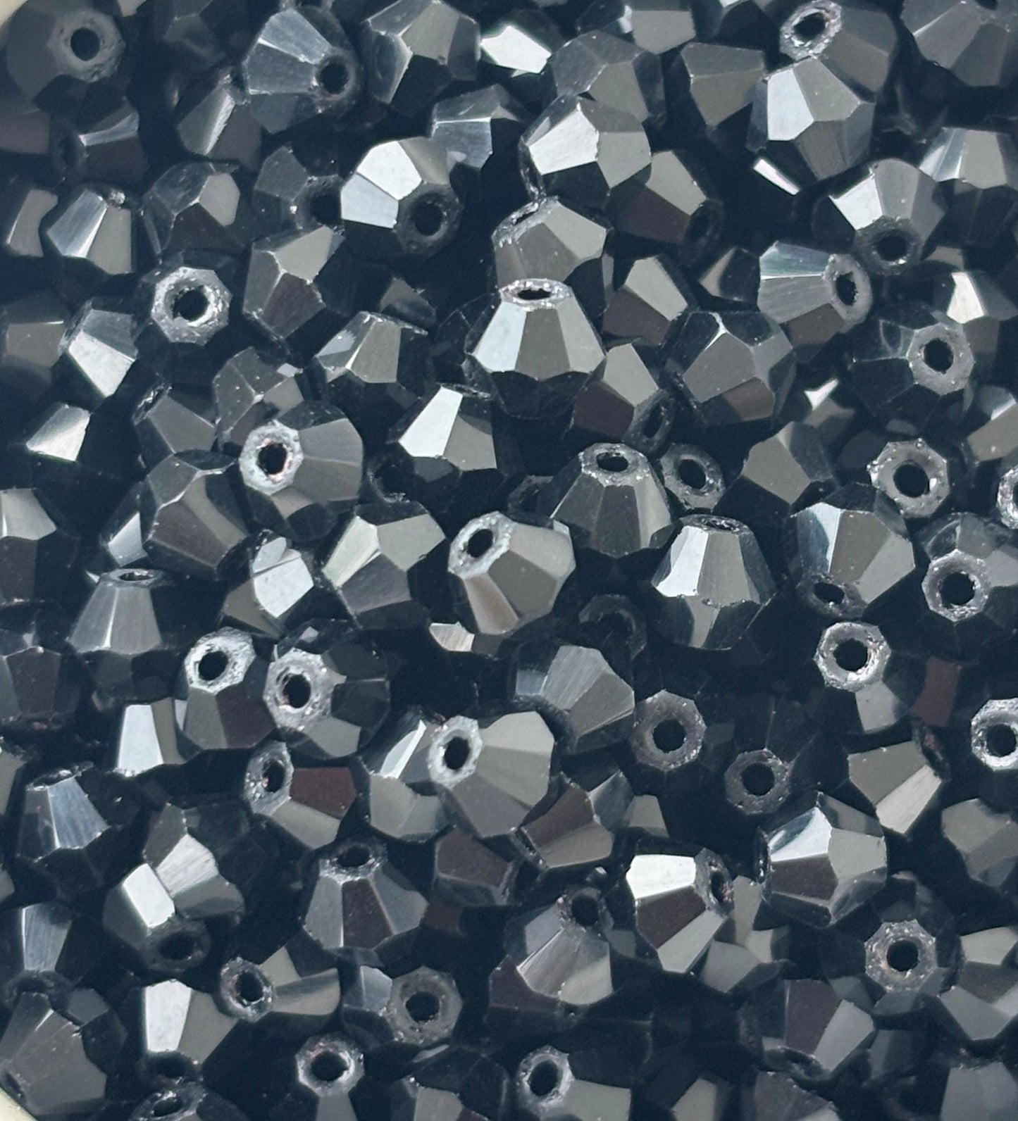 Glass Bicone Beads Pitch Black 4MM
