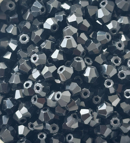 Glass Bicone Beads Pitch Black 4MM