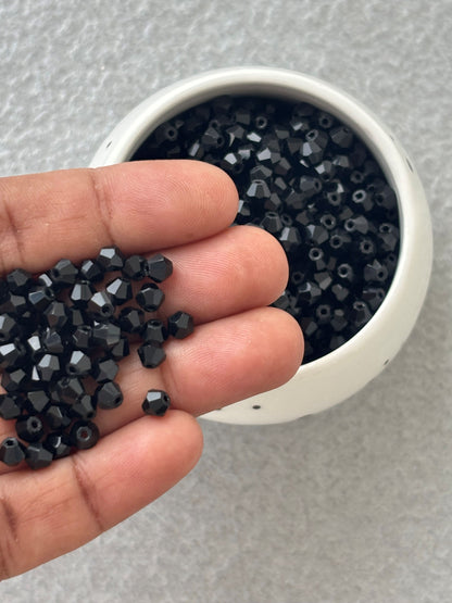 Glass Bicone Beads Pitch Black 4MM