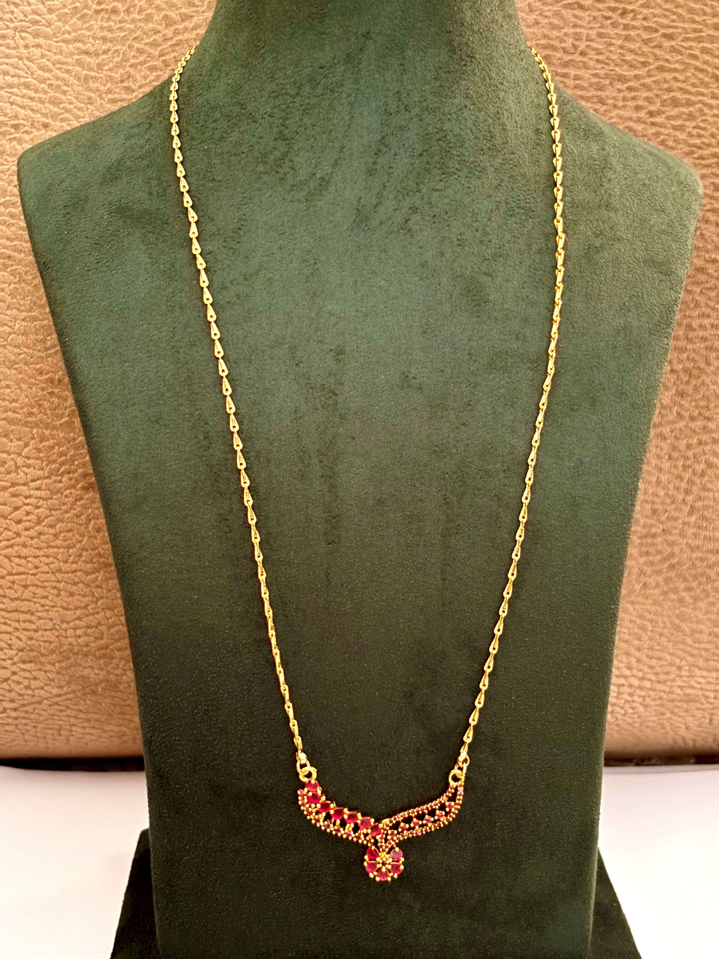 Chain with Ruby Pink Stone Pendant