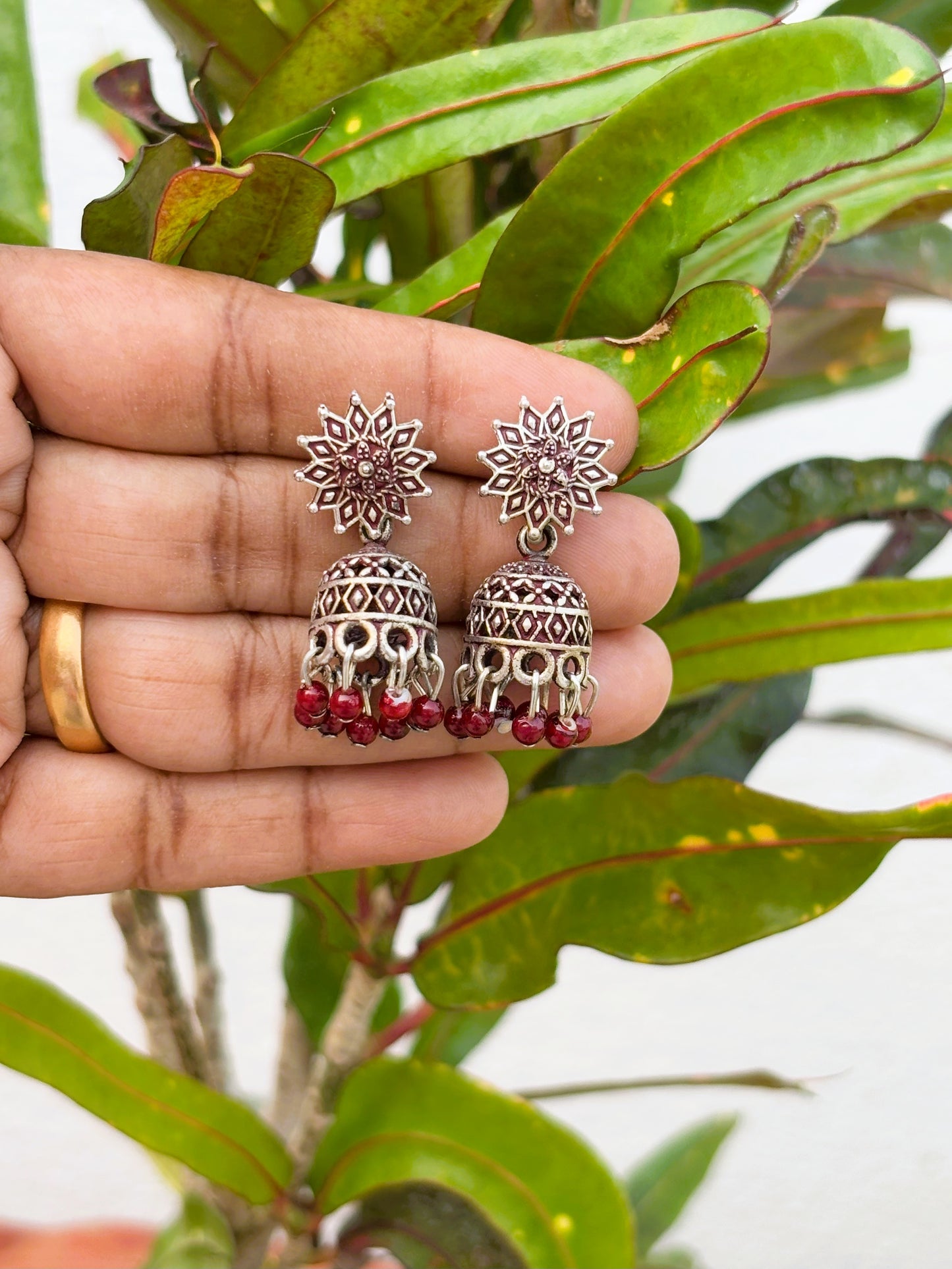 Maroon Enamel Mini Jhumka