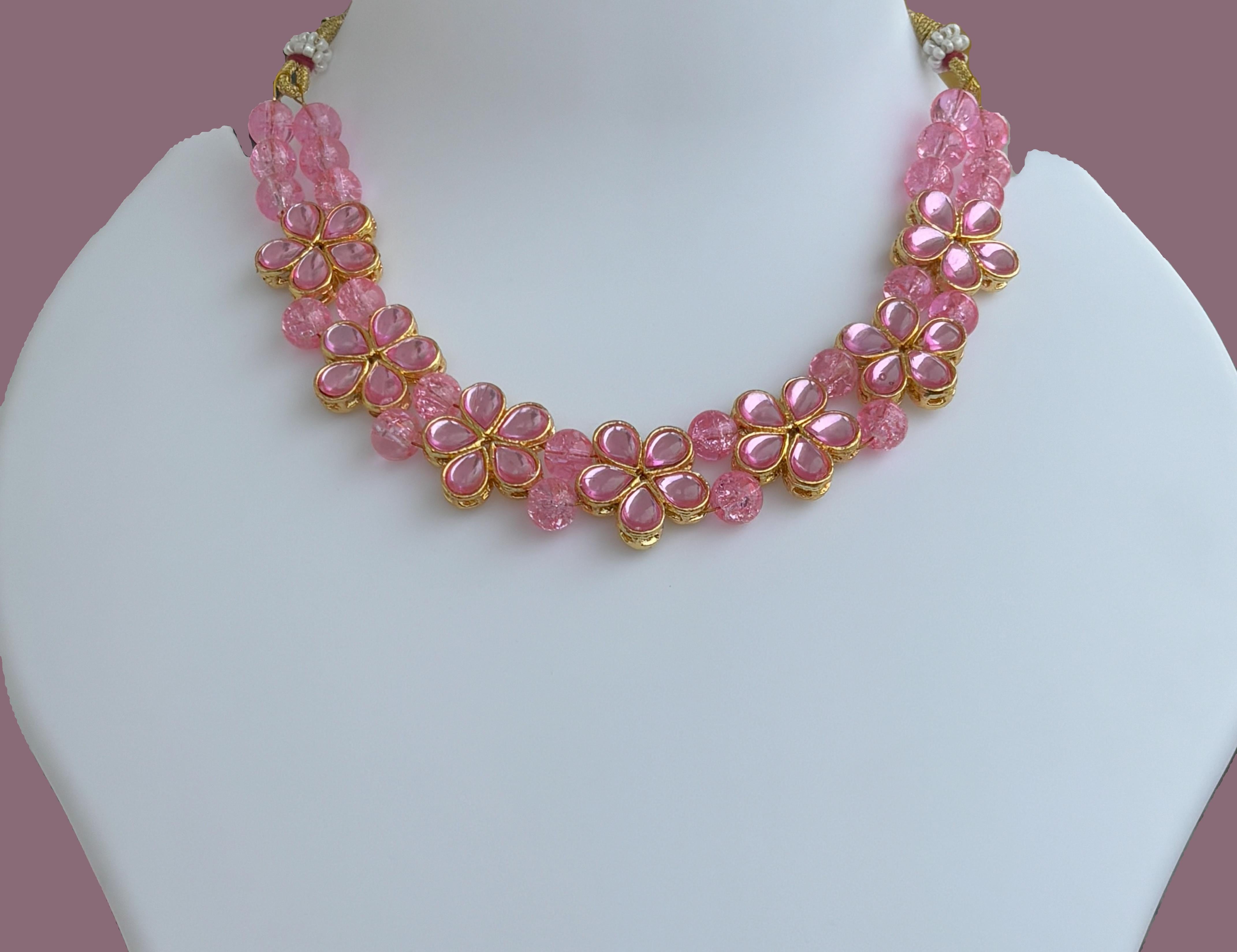 Pink Kundan and Beaded Handmade Necklace