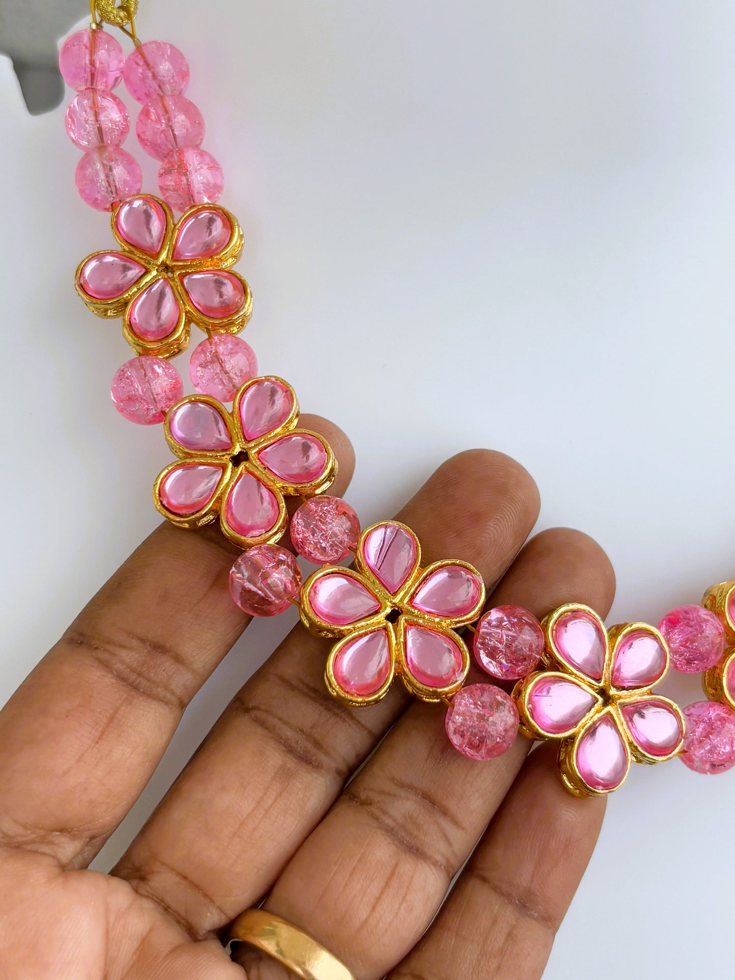 Pink Kundan and Beaded Handmade Necklace