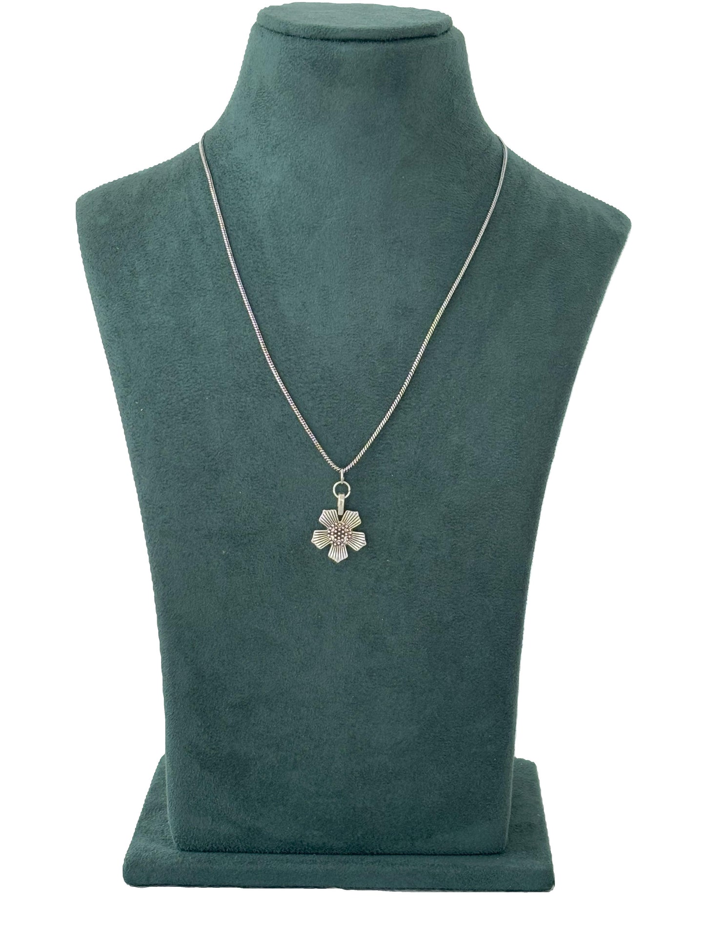 Oxidized Silver Flower Pendant Necklace