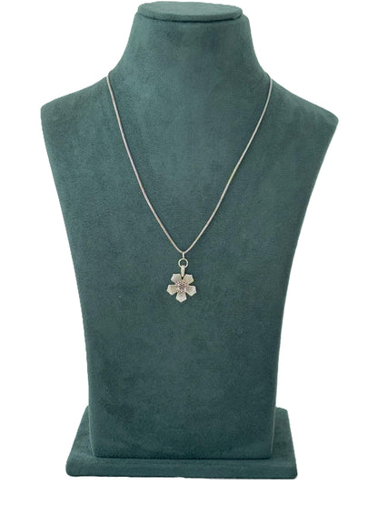 Oxidized Silver Flower Pendant Necklace