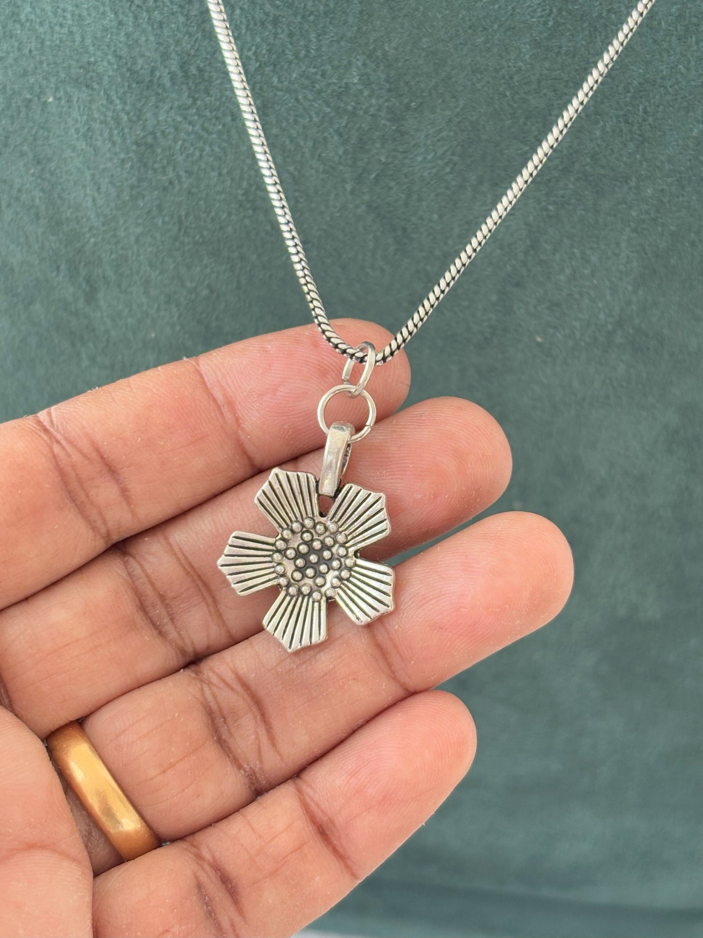 Oxidized Silver Flower Pendant Necklace