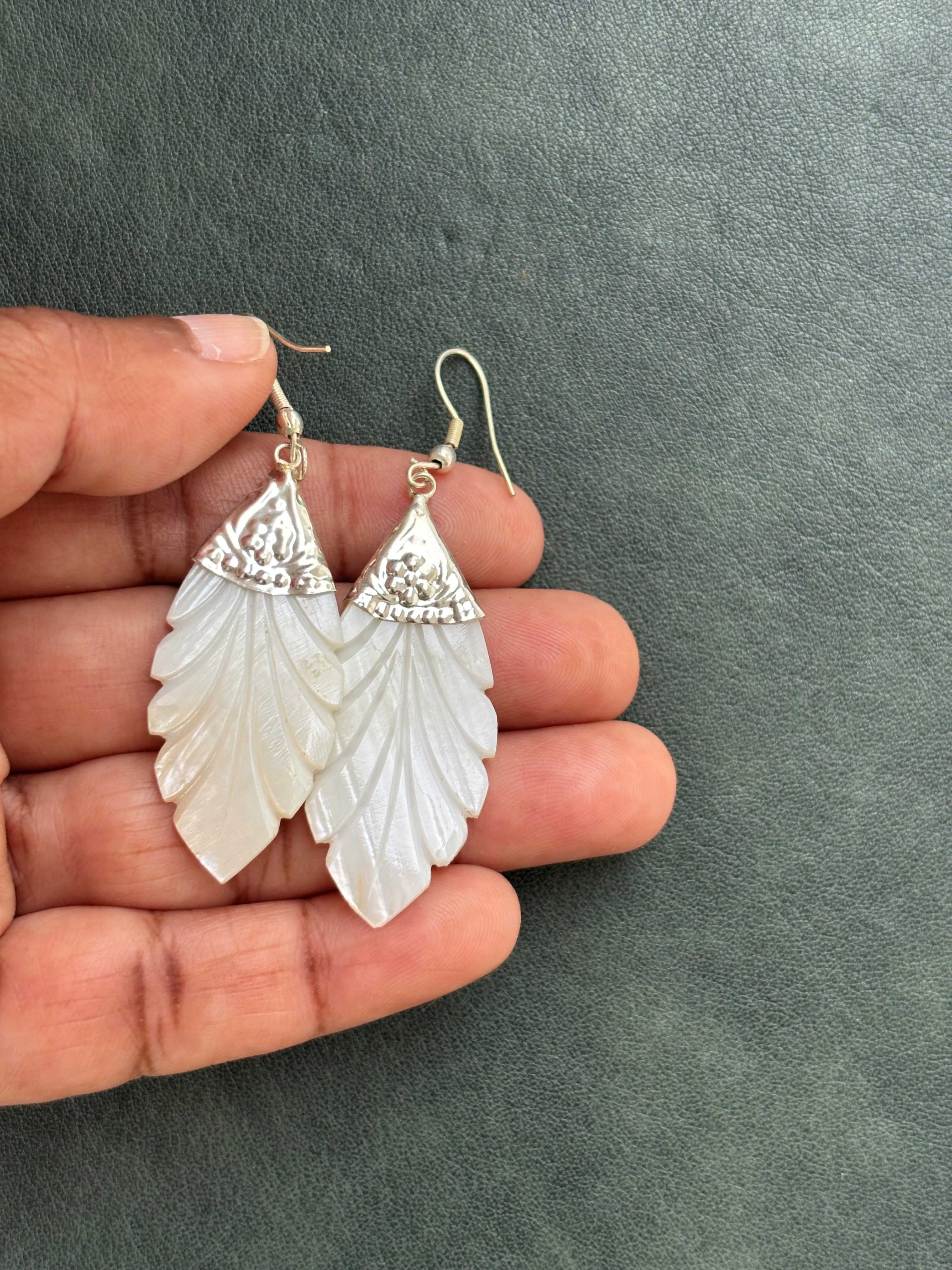 Carved Mother of Pearl Drop Earrings Design 1