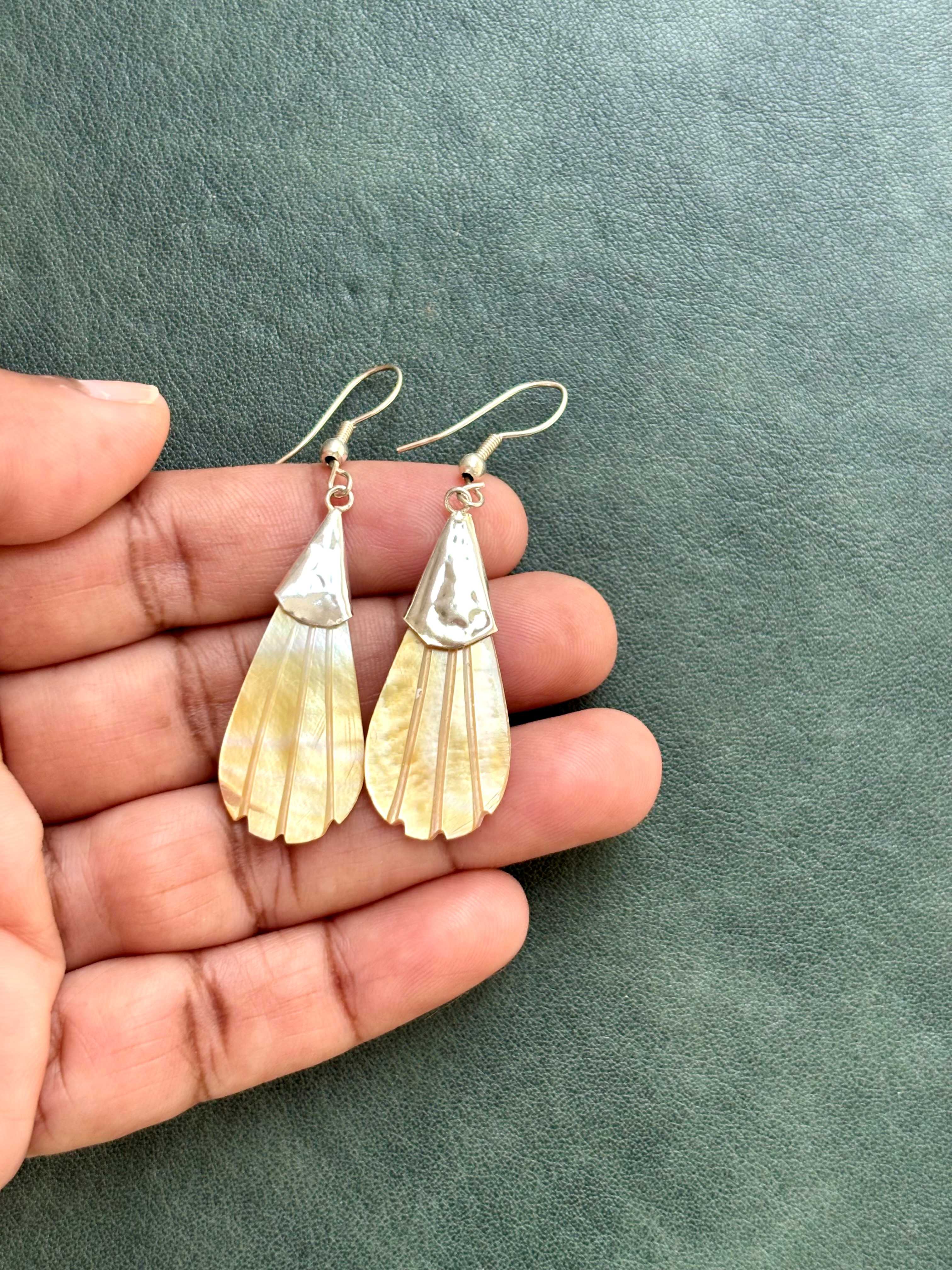 Carved Mother of Pearl Leaf Earrings Design 2