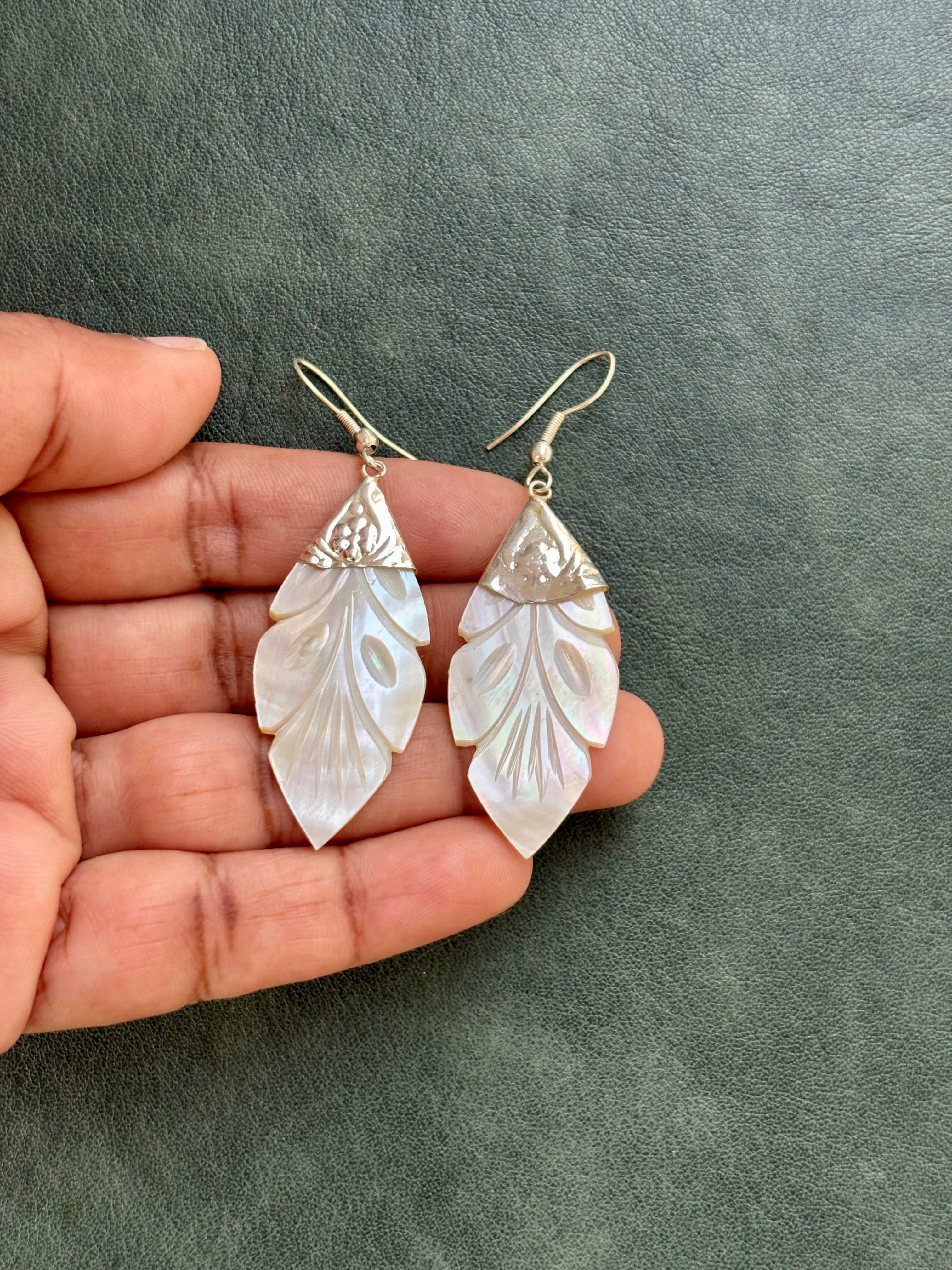 Mother of Pearl Fan Drop Earrings Design 3