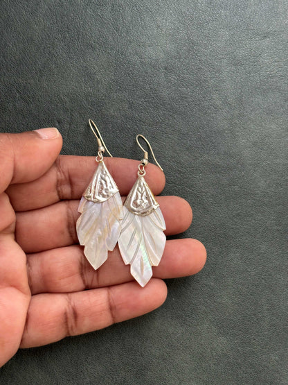 Mother of Pearl Fan Drop Earrings Design 3