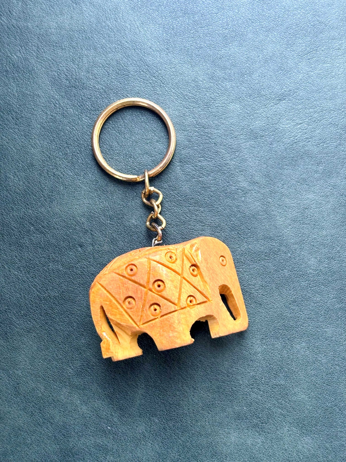 Wooden Elephant Hand-Carved Keychain